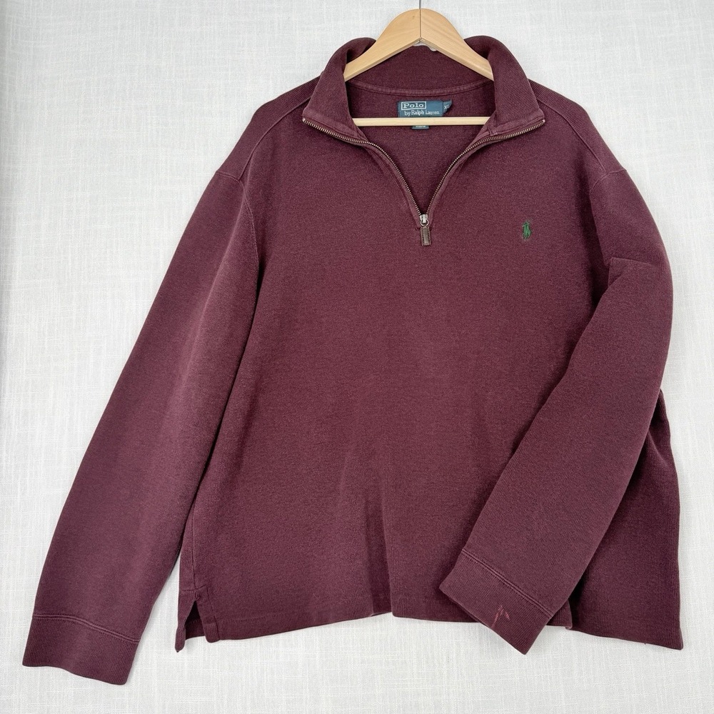 Polo Ralph Lauren Performance Sz Large Solid Burgundy Purple Pullove Quarter Zip